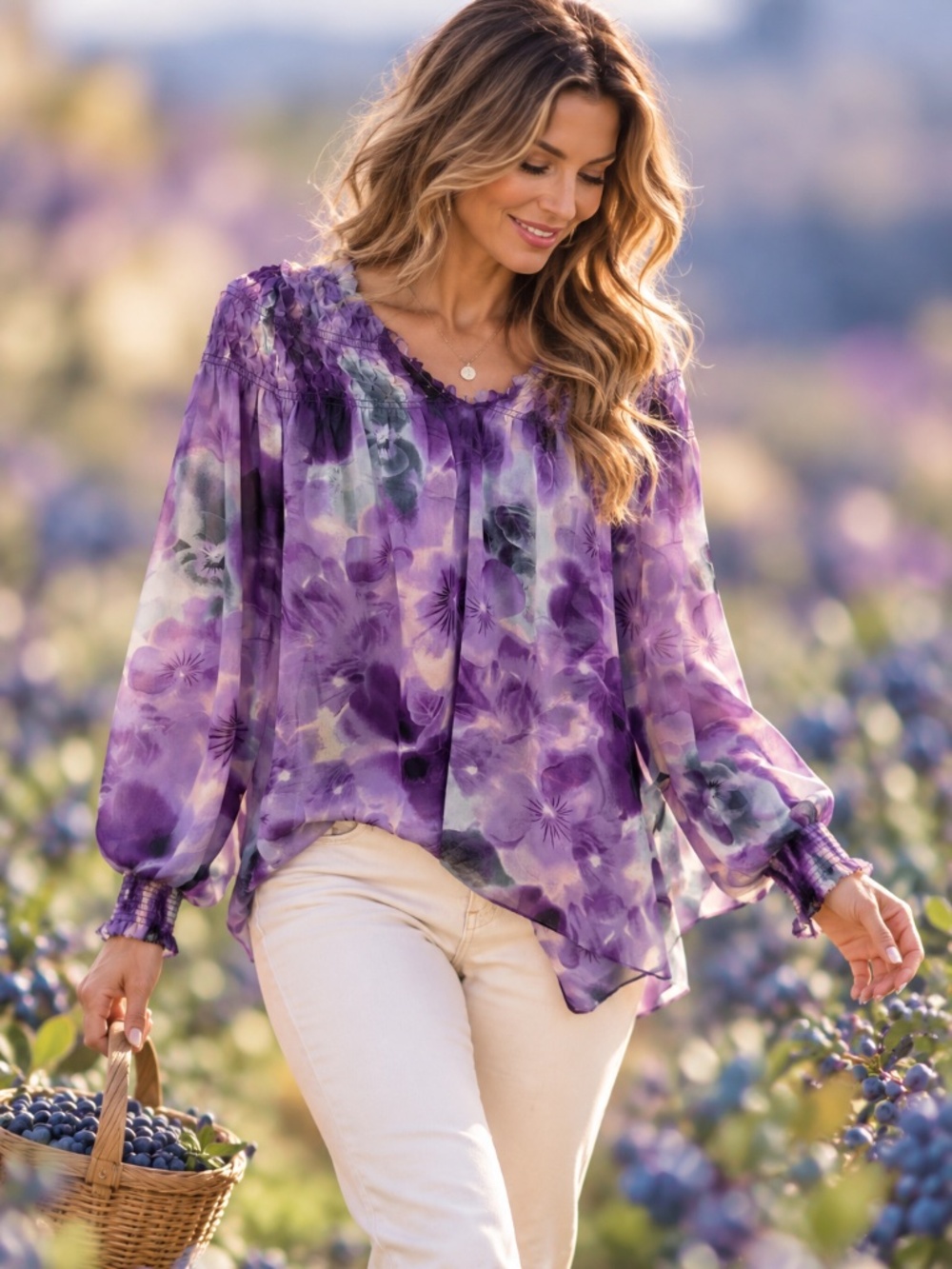White House Black Market Sheer blouse with sheets. Gorgeous Purples and creams
